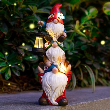 Twinbling Garden Gnomes with three solar lights