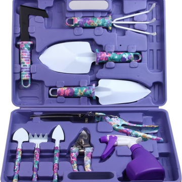 JUMPHIGH 10 Pieces Gardening Tools with Purple Floral Print Tool Set